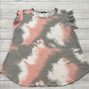 HEIMISH USA Tie-Dye Ruffle Sleeve Top - Pink, Gray, White